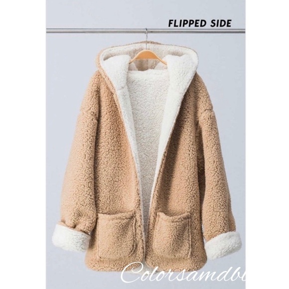 LAST! Reversible Teddy Faux Fur  Fleece Jacket - Picture 4 of 6